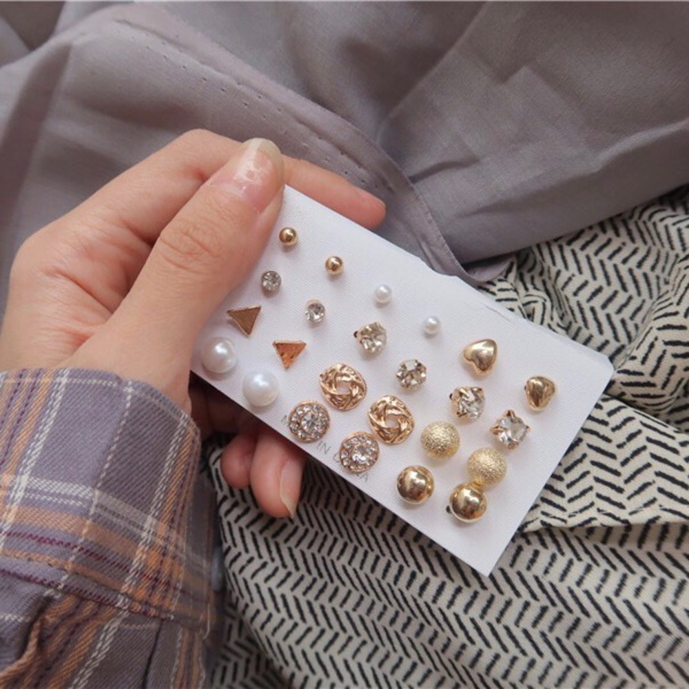 Golden Post Earring Set 12-pack - Picture 2 of 4